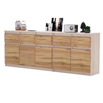 SONOMA/WHITE комод 5 ящиков 5 дверей Большой комод 200 см КОМПЛЕКТ для гостиной