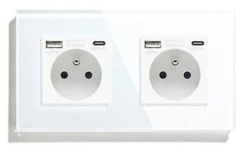 GNIAZDKO SZKLANE PODWÓJNE USB-C KONTAKT 16A SZKŁO
