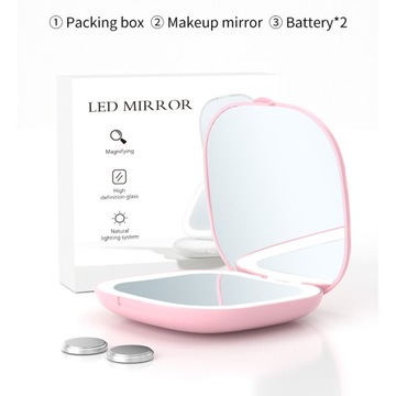 Компактное зеркало для макияжа с 5-кратным увеличением и подсветкой.