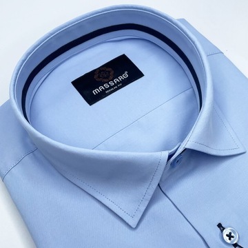Duży rozmiar elegancka błękitna koszula męska z lycra PREMIUM Regular-fit