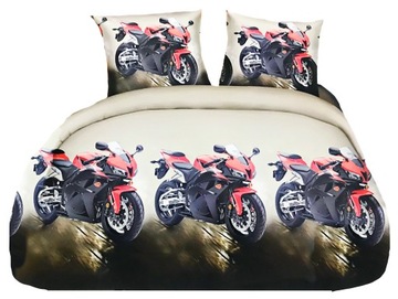 KOMPLET POŚCIELI 3D SATYNA 160X200 MOTOR SPORTOWY 2X POSZEWKI 70X80 POŚCIEL