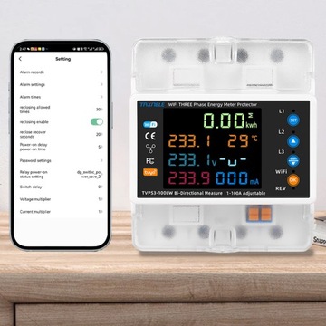 Licznik energii prądu 3-fazowy 2-kierunki PV przekaźnik 100A LCD WiFi TUYA