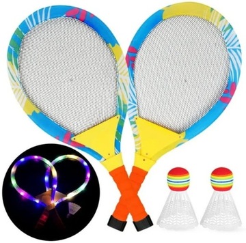RAKIETKI PALETKI ZE ŚWIATŁEM GRA BADMINTON 55CM ŚWIECĄCE + LOTKA