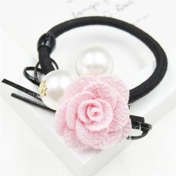 1PCS Lovely Rose Pearls Elastic Hair Bands Toys For Girls Handmade Bow