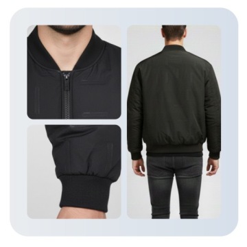 ВЕСЕННЯЯ МУЖСКАЯ ЛЕГКАЯ КУРТКА-БОМБЕР ПЕРЕХОДНАЯ ПОВСЕДНЕВНАЯ ЧЕРНАЯ 7708 РАЗМЕР L