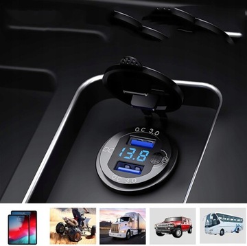 ЗАРЯДНОЕ УСТРОЙСТВО ДЛЯ МОТОЦИКЛА 2x USB QC 3.0 ВОЛЬТМЕТР 3А