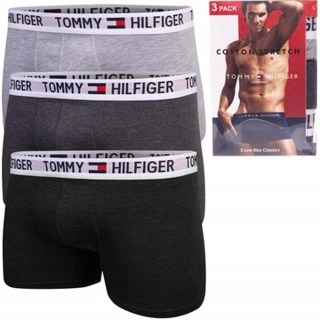 Męskie bokserki majtki TOMMY HILFIGER 3P czarne, grafitowe, szare XXL