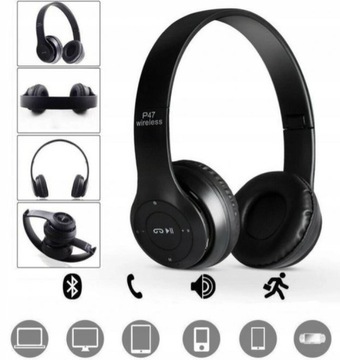 SŁUCHAWKI BEZPRZEWODOWE BLUETOOTH P47 MIKROFON MP3