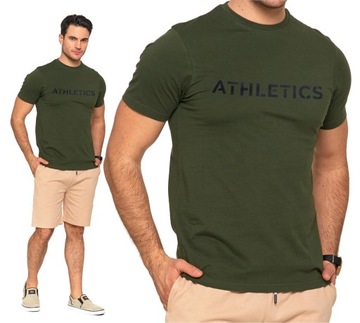 T-Shirt Męski Klasyczny Koszulka na Krótki Rękaw Gładka Khaki MORAJ L