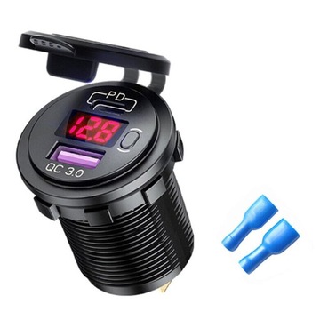 АВТОМОБИЛЬНОЕ ЗАРЯДНОЕ УСТРОЙСТВО USB QC3.0 + PD USB C КНОПКА ВКЛ./ВЫКЛ. ВОЛЬТМЕТРА