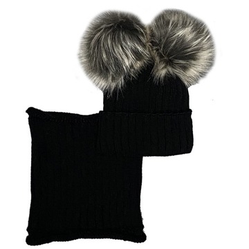 CZAPKA z polarem dwa pompony KOMIN komplet DAMSKI