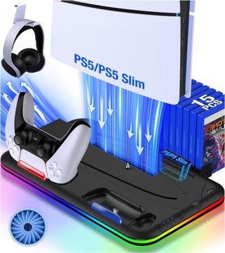 RGB ORGANIZATOR STACJA ŁADUJĄCA DO DualSense+PS5/PS5 SLIM 2023 COOLING FAN