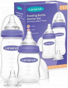 LANSINOH ZESTAW BUTELEK 240ml + 160ml + SMOCZEK