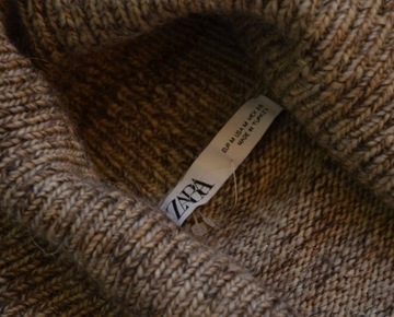 Sweter beżowy kardigan gruby z wełną blezer ZARA długi oversize M 40/42