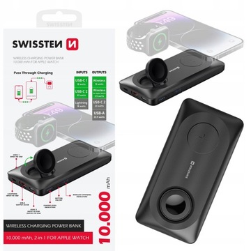 Powerbank Swissten 10000 mAh USB-A USB-C 2x ładowanie bezprzewodowe