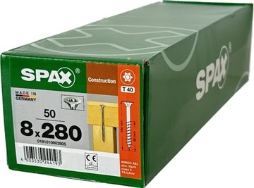 Wkręty uniwersalne do drewna 8 x 280mm SPAX WIROX BIT T-40 stożek 50szt