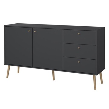 KOMODA szeroka ciemny szary mat 3 SZUFLADY 2 DRZWI 147 x 82 x 39 cm BODO