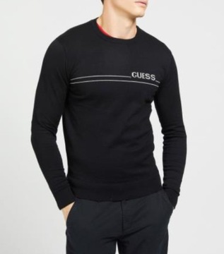 GUESS bawełniany czarny sweter męski logo XS