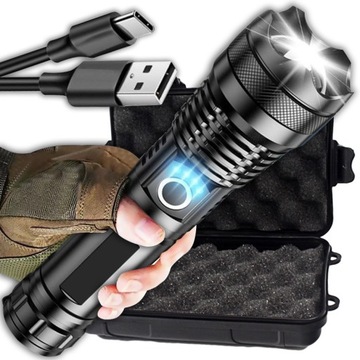 МОЩНЫЙ СВЕТОДИОДНЫЙ ТАКТИЧЕСКИЙ ФОНАРЬ XHP90 ZOOM С ВОЕННОЙ БАТАРЕЕЙ КАБЕЛЬ USB-C