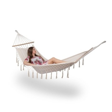 Hamak ogrodowy w stylu Boho Beżowy 300 cm