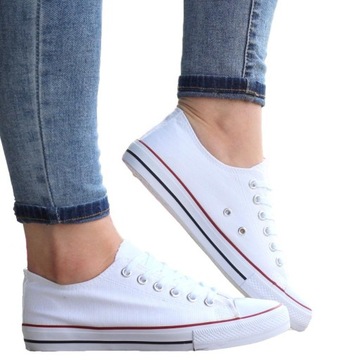 BIAŁE SZNUROWANE GŁADKIE TRAMPKI DAMSKIE 41