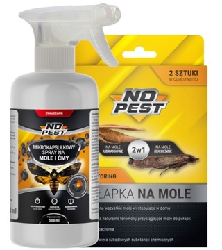 PUŁAPKA LEP + ŚRODEK PREPARAT SPRAY NA MOLE SPOŻYWCZE KUCHENNE NO PEST