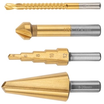 WIERTŁA STOPNIOWE ROZWIERTAK POGŁĘBIACZ ZESTAW 4SZ