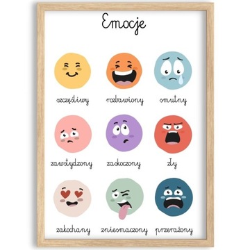 PLAKAT EDUKACYJNY OBRAZEK MONTESSORI EMOCJE KOLOROWY PLAKAT 30x40 cm