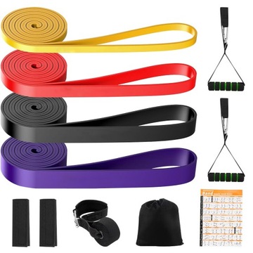 GUMY OPOROWE GUMY DO ĆWICZEŃ GUMA power band ZESTAW 4 GUM 2-39KG + UCHWYT