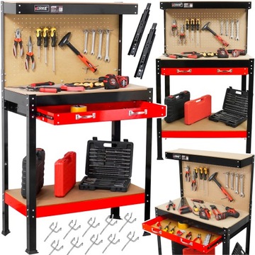 STÓŁ WARSZTATOWY ROBOCZY NARZĘDZIOWY DO GARAŻU PRACOWNIA BLAT + HACZYKI