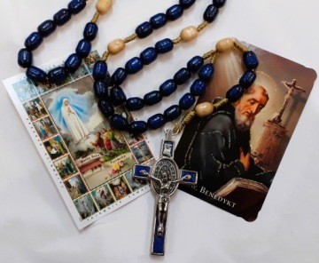 МЕГА большие четки Св. Бенедикт, деревянный крест на веревке, медальон IHS 7 см.