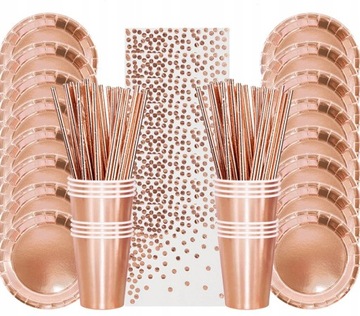 ZESTAW TALERZYKI KUBECZKI PAPIEROWE ROSE GOLD