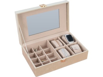 ВЕЛОР-органайзер Шкатулка-органайзер 25 х 16 х 7 см ДЛЯ УКРАШЕНИЙ - КРЕМОВЫЙ