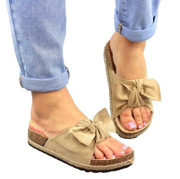 ZAMSZOWE SOLIDNE PROFILOWANE KLAPKI KOKARDA beige6