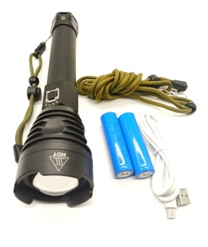 Latarka LED XHP90 Mocna + 2 Baterie 18650+ Smycz
