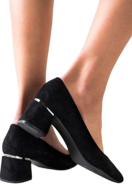 Женская обувь Туфли кожаные замшевые на удобном низком каблуке черные, размер 41