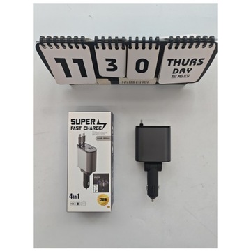автомобильное зарядное устройство 120 Вт адаптер USB-C LIGHTING 4в1 со штекером прикуривателя