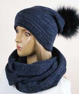 KOMPLET CZAPKA + KOMIN SZAL pompon # 09