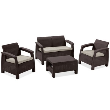 KETER ZESTAW MEBLI OGRODOWYCH CORFU SET 2x FOTEL Brązowy Stolik 77x57cm