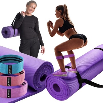 MATA FITNESS DO ĆWICZEŃ 1CM ZESTAW GUM OPOROWYCH 3X HIP BAND TAŚMY SPORT