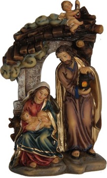 Figurka Św. Rodzina z Aniołkiem w szopce- 12,0cm wysoka - RĘCZNIE MALOWANA