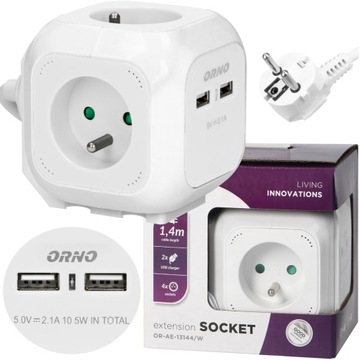 PRZEDŁUŻACZ LISTWA KOSTKA CUBE 4 GNIAZDA + 2x USB