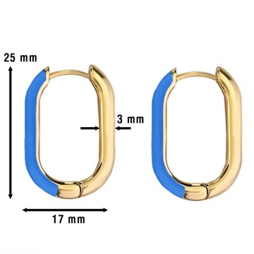 Piękne Kolczyki Elipsa 25 x 17 mm Stal Ceramika Emaliowane Niebieskie Złote