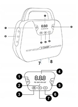 ПОРТАТИВНЫЙ АВТОМОБИЛЬНЫЙ КОМПРЕССОР 12 В / 230 В, светодиодный ЖК-дисплей