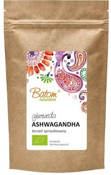 ASHWAGANDHA korzeń w proszku proszek 100g BIO Adaptogen Aswaganda Batom żeń