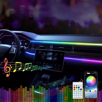 Światłowód do Samochodu Oświetlenie Ambient LED RGB 1,1m APKA+PILOT ZESTAW