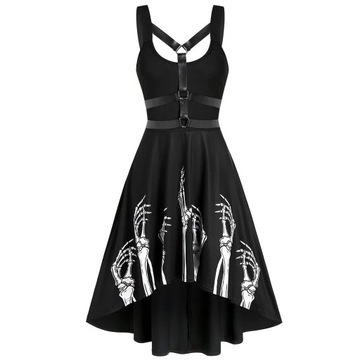 Ghost Claw Print Black Dress Women Gothic Punk Spa
