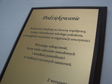 Eleganckie podziękowanie, dyplom grawerowany 20x15