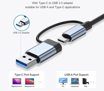 HUB Адаптер USBC Док-станция 7 в 1 USB 3.0x1 USB C Зарядка x2 USB 2.0x4