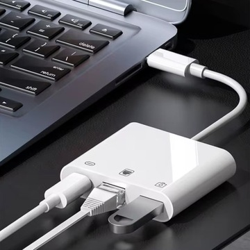 Przejściówka Adapter 3w1 USB-C do LAN / USB A / USB C do smartfona laptopa